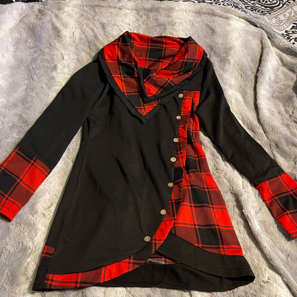 Boutique Buffalo plaid and black top